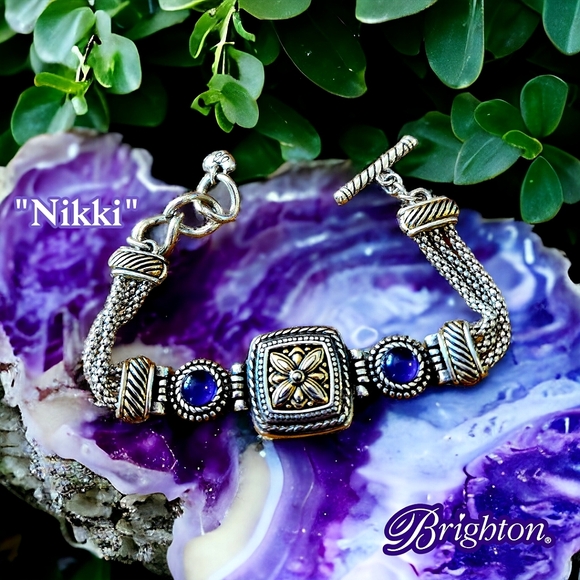 Brighton Jewelry - BRIGHTON "Nikki" Silver, Gold, and Purple Crystal Stone Vintage Bracelet